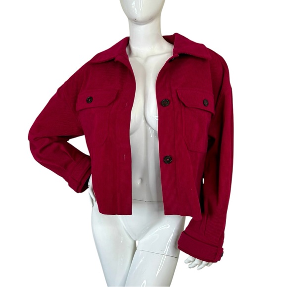 Avec Les Filles Anthro Cropped Corduroy Jacket S Shacket coat Raspberry pink Red - Picture 8 of 14